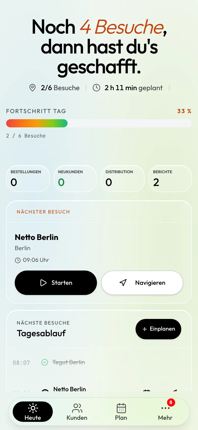 Außendienstapp as an app on iPhone — daily cockpit